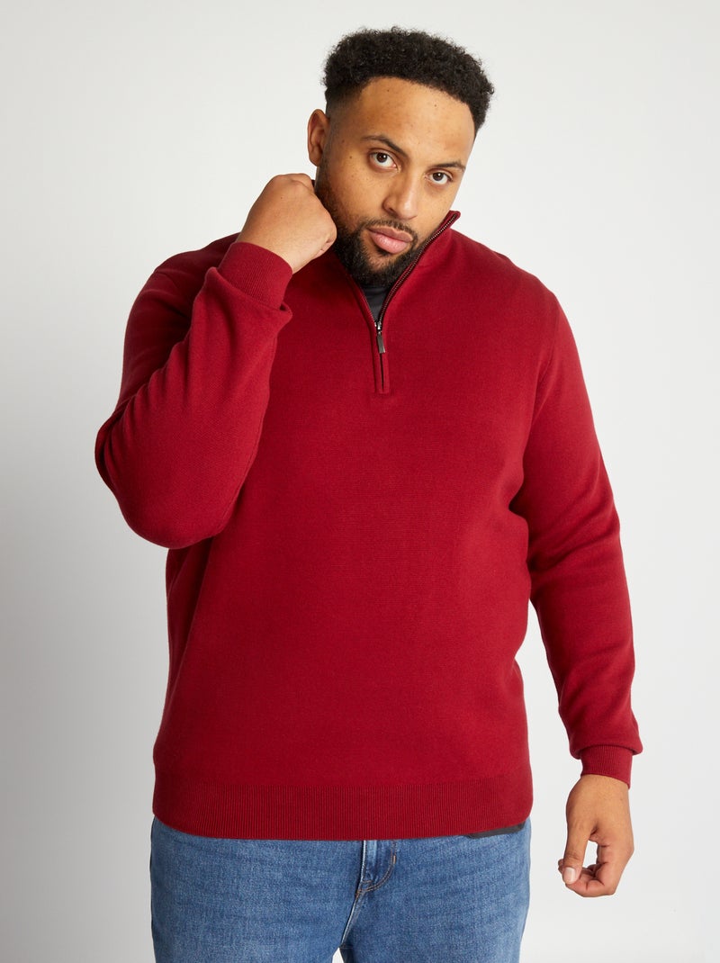 Pull en maille à col zippé Rouge - Kiabi
