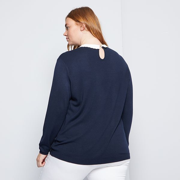 Pull en maille à faux col Grande taille femme bleu marine Pull en maille à faux col Grande taille femme bleu marine