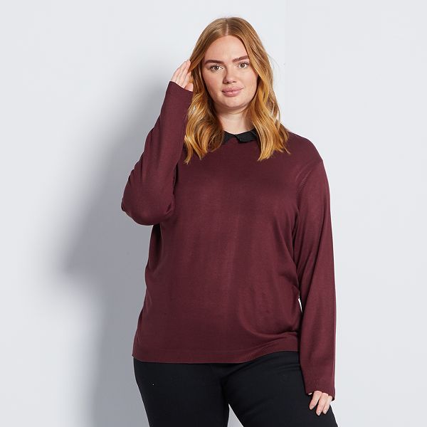 Pull en maille à faux col Grande taille femme bleu marine Pull en maille à faux col Grande taille femme bleu marine