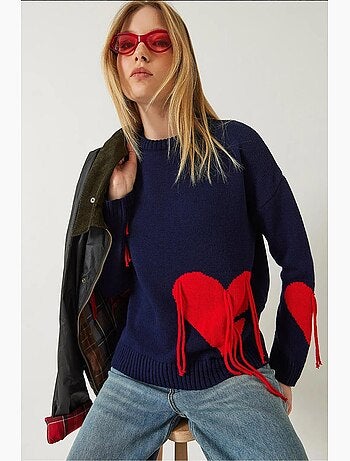 Pull en maille à franges en forme de cœur lucci