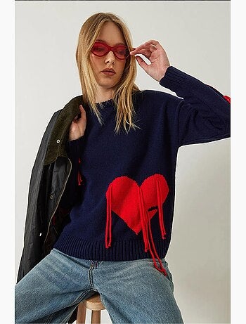 Pull en maille à franges en forme de cœur lucci