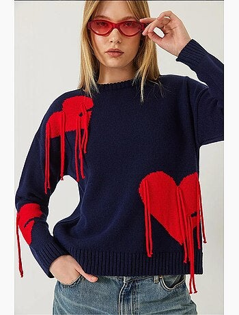 Pull en maille à franges en forme de cœur lucci