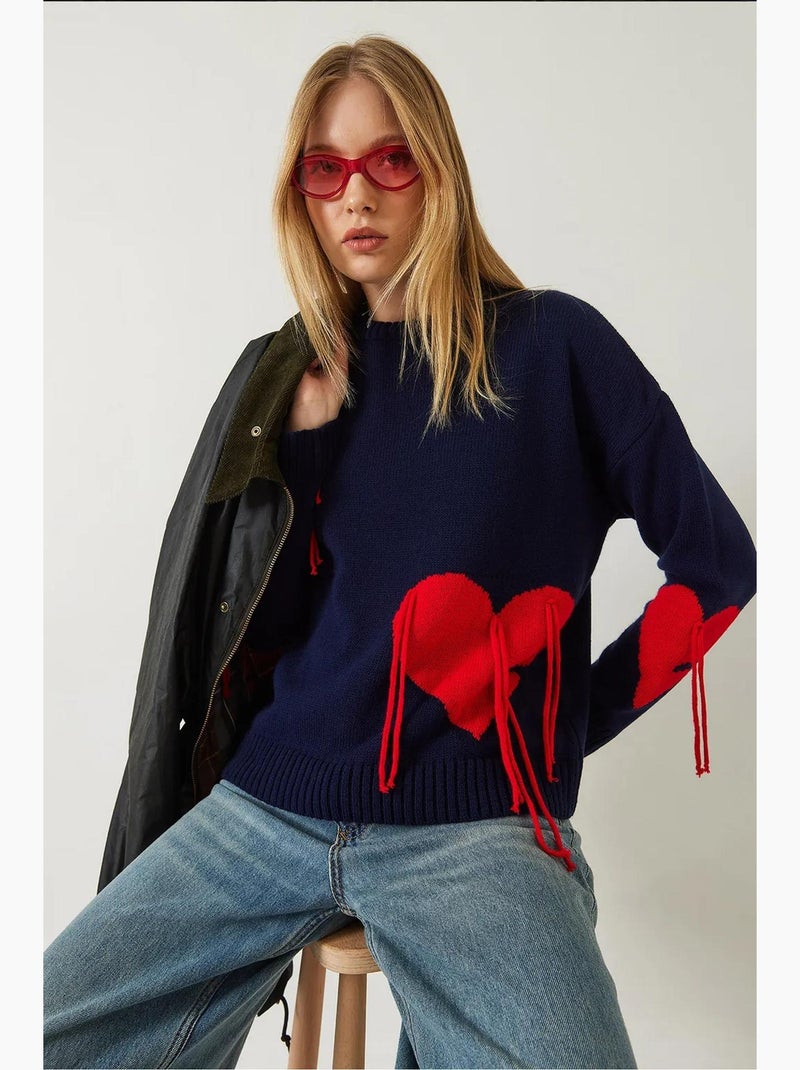 Pull en maille à franges en forme de cœur lucci Bleu marine - Kiabi