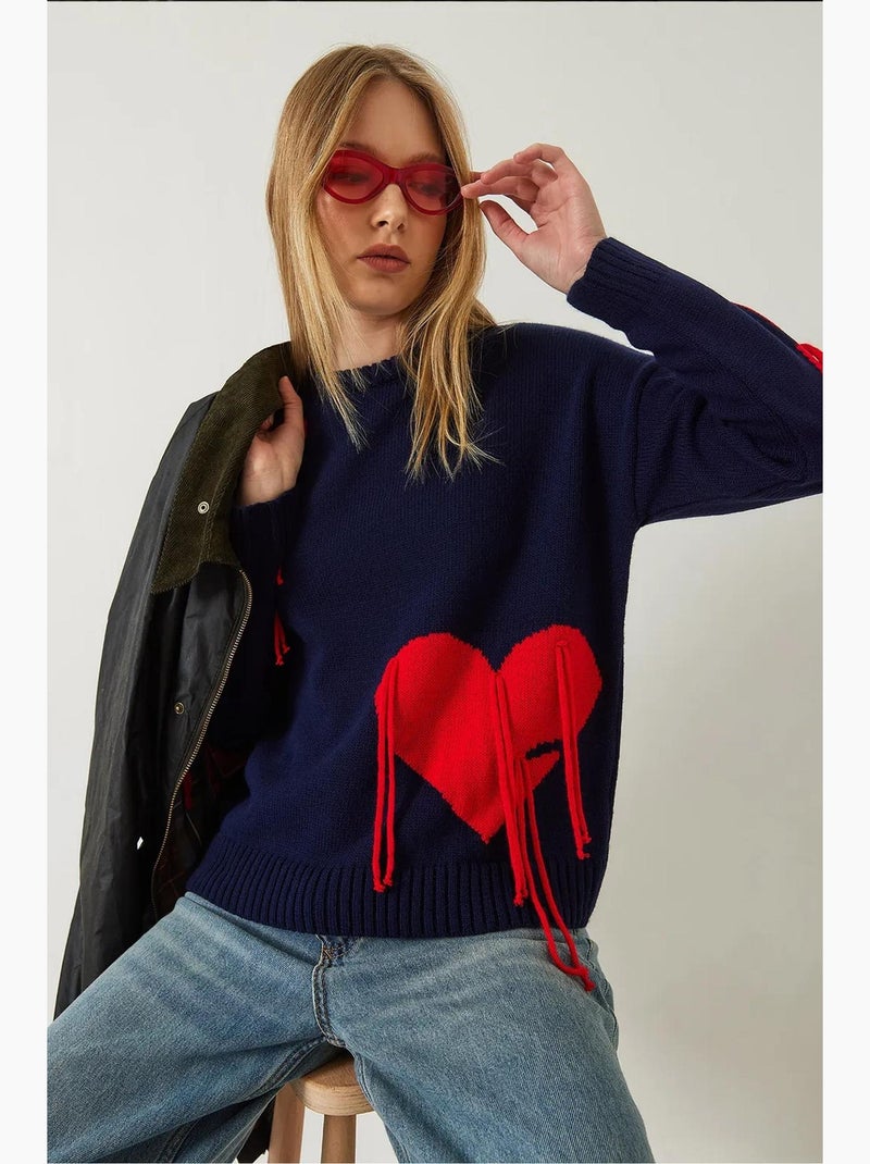 Pull en maille à franges en forme de cœur lucci Bleu marine - Kiabi