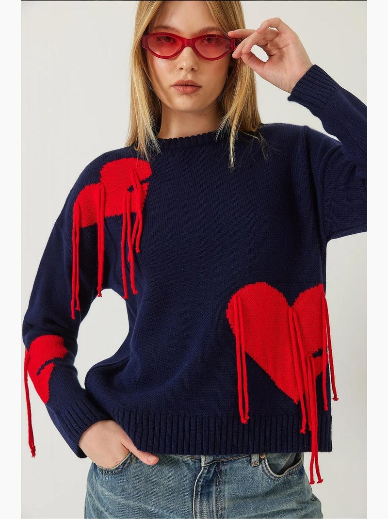 Pull en maille à franges en forme de cœur lucci Bleu marine - Kiabi