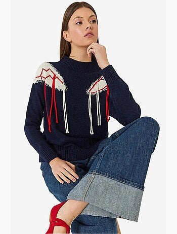 Pull en maille à franges et épaules lucci