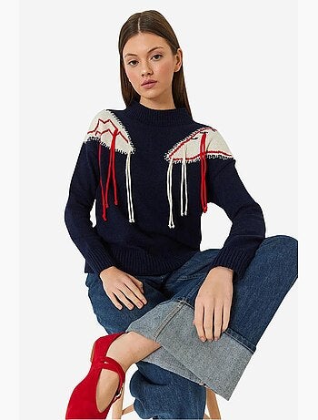 Pull en maille à franges et épaules lucci