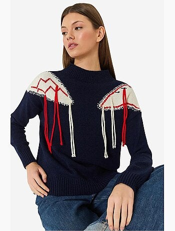 Pull en maille à franges et épaules lucci