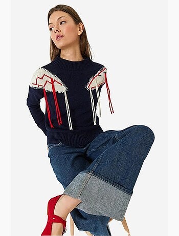 Pull en maille à franges et épaules lucci