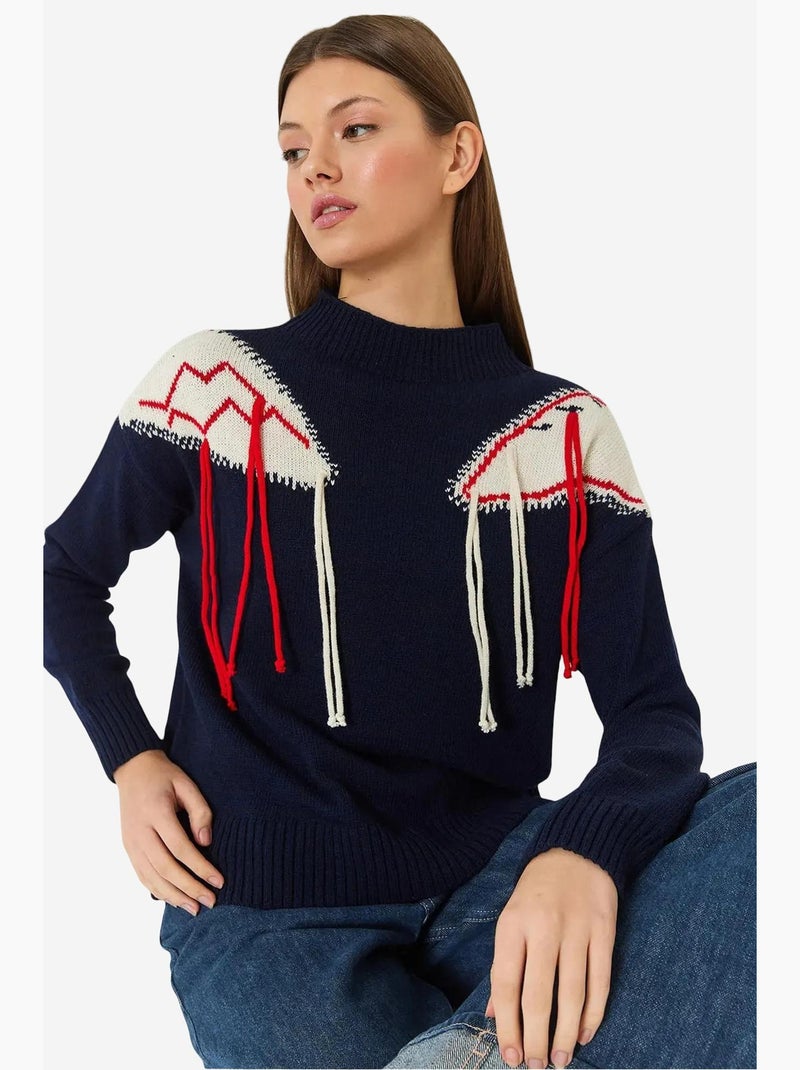 Pull en maille à franges et épaules lucci Bleu marine - Kiabi