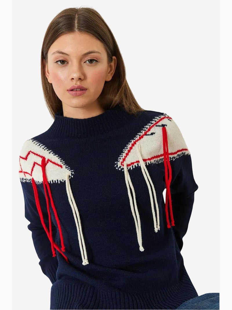 Pull en maille à franges et épaules lucci Bleu marine - Kiabi