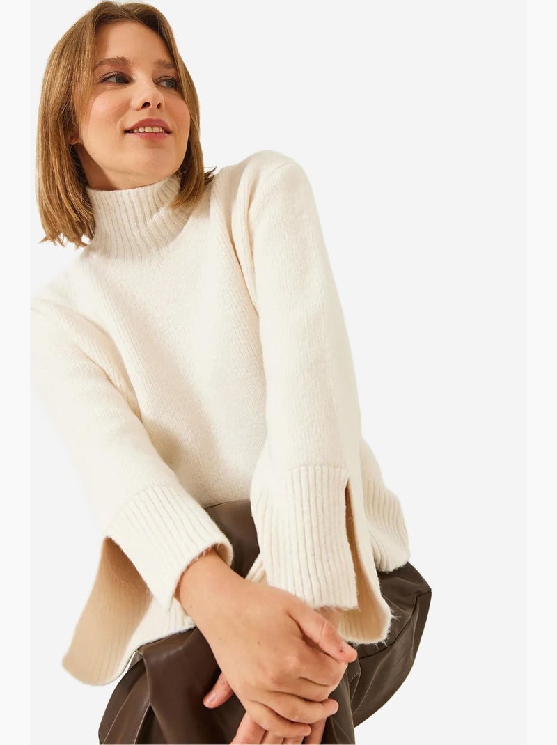 Pull en maille à manches fendues lucci Blanc cassé - Kiabi
