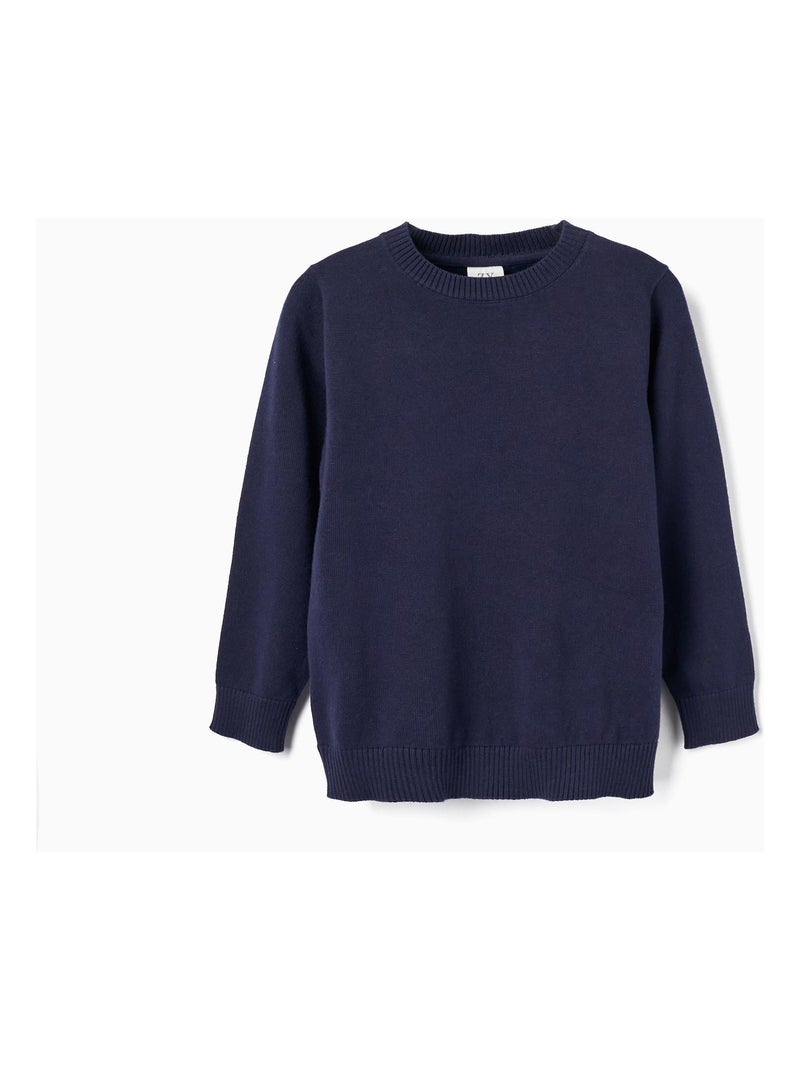 Pull en maille à manches longues en coton mélangé bleu foncé Bleu foncé - Kiabi