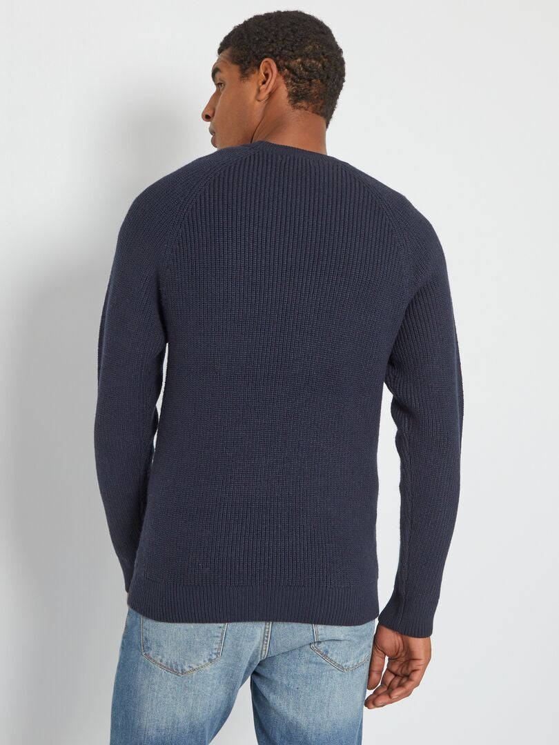 Pull Bleu Foncé Femme One*Step Up Taille L - Faux Col Boutonné, Manches Raglan - Neuf Sans étiquette