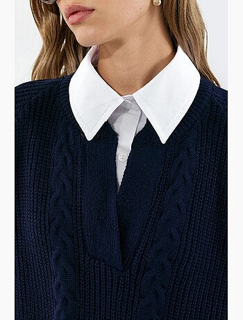 Pull en maille à motif avec col chemise hiccup