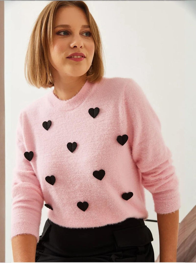 Pull en maille à motif cœur bianco lucci Rose clair - Kiabi