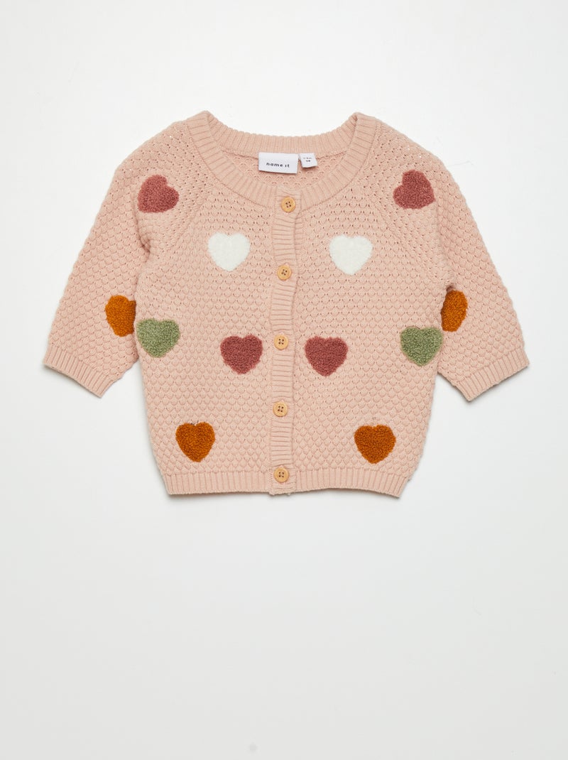 Pull en maille à motif 'cœur' Rose - Kiabi