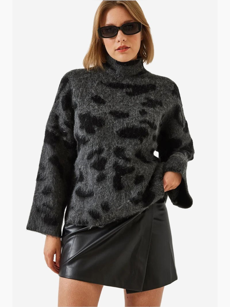 Pull en maille à motif demi-col roulé lucci Gris foncé - Kiabi