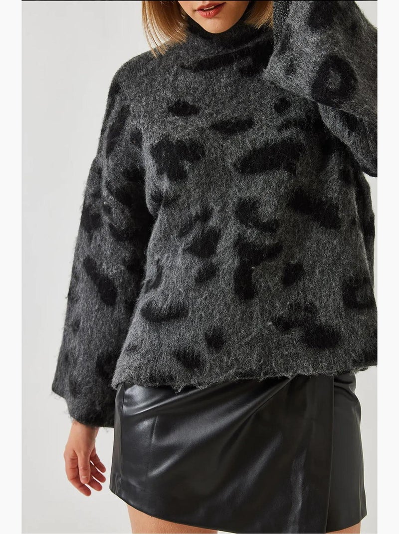 Pull en maille à motif demi-col roulé lucci Gris foncé - Kiabi
