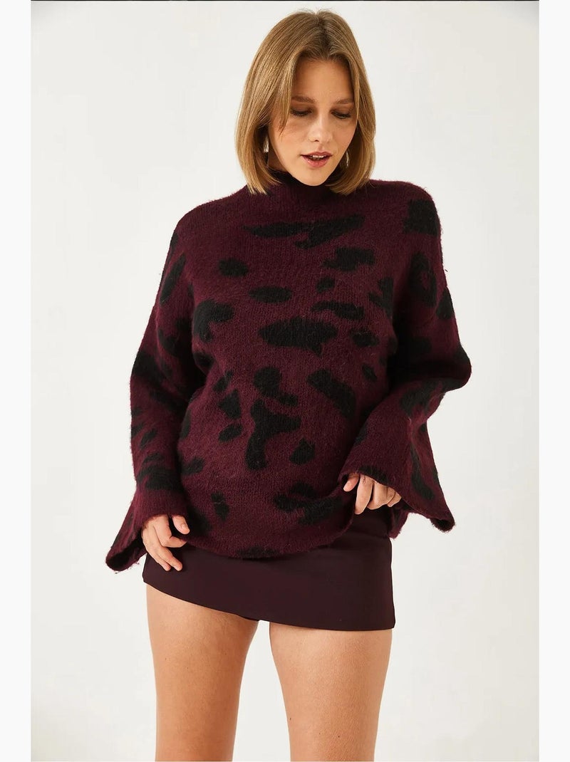 Pull en maille à motif demi-col roulé lucci Rouge bordeaux - Kiabi