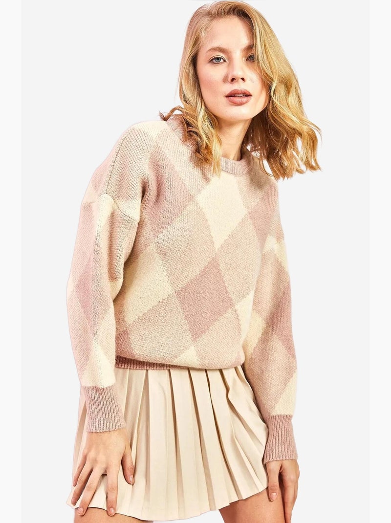 Pull en maille à motifs carrés lucci Rose pâle - Kiabi