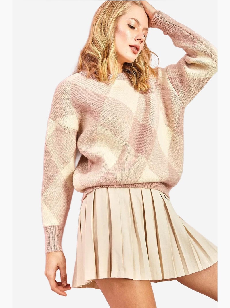 Pull en maille à motifs carrés lucci Rose pâle - Kiabi