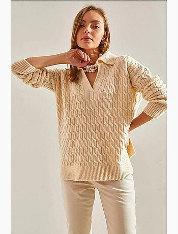 Pull en maille à motifs et col en v lucci