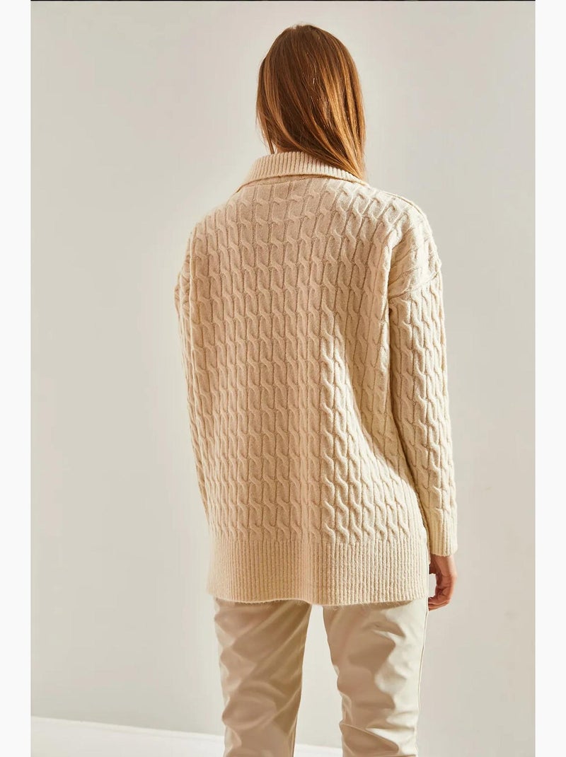 Pull en maille à motifs et col en v lucci Beige argile - Kiabi