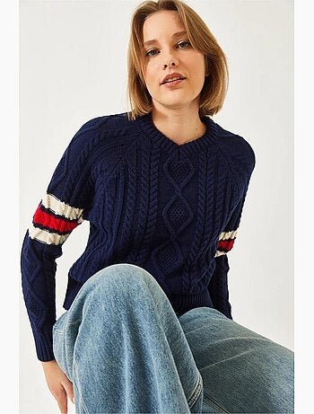 Pull en maille à motifs et col en v lucci