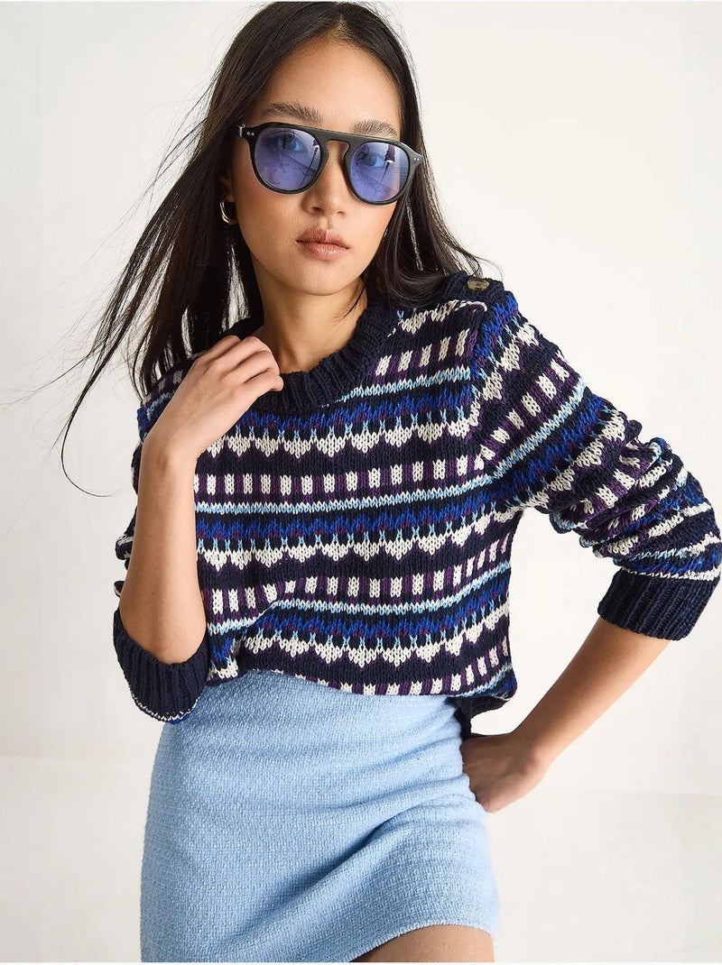 Pull en maille à motifs ethniques lucci Bleu marine - Kiabi