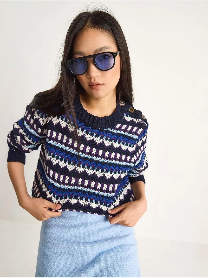 Pull en maille à motifs ethniques lucci Bleu marine - Kiabi