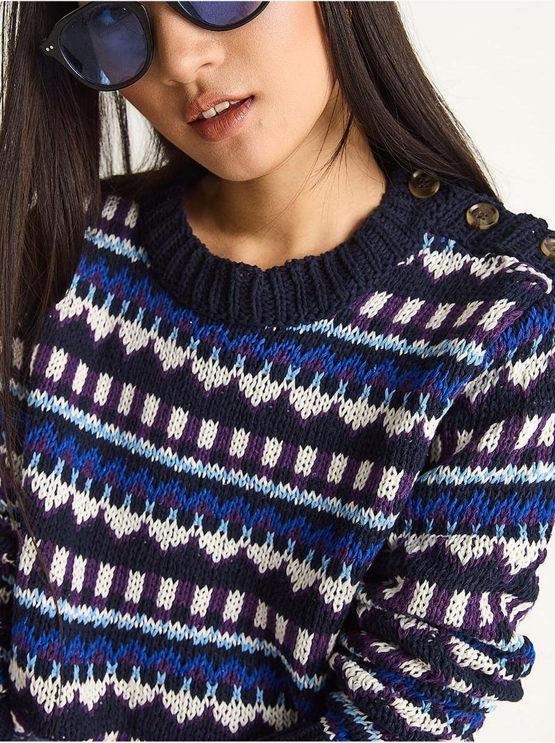 Pull en maille à motifs ethniques lucci Bleu marine - Kiabi
