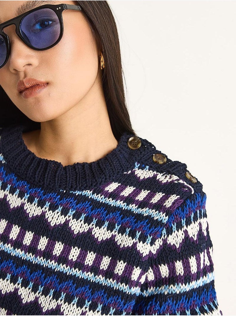 Pull en maille à motifs ethniques lucci Bleu marine - Kiabi