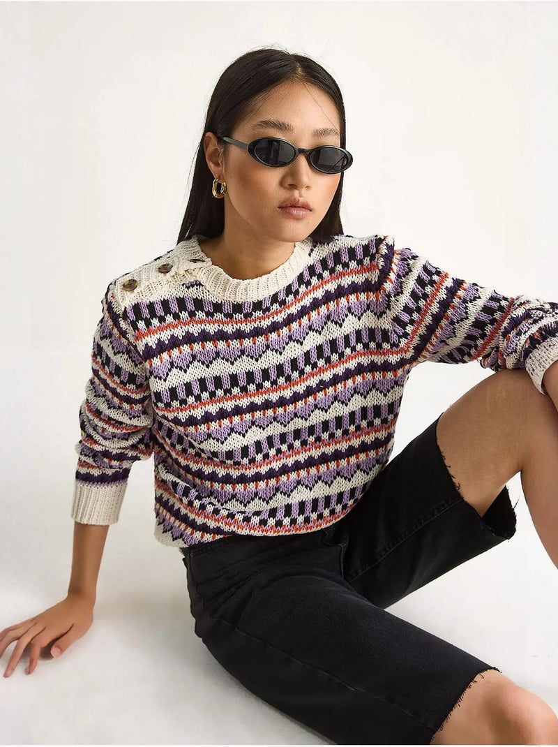 Pull en maille à motifs ethniques lucci Ivoire - Kiabi