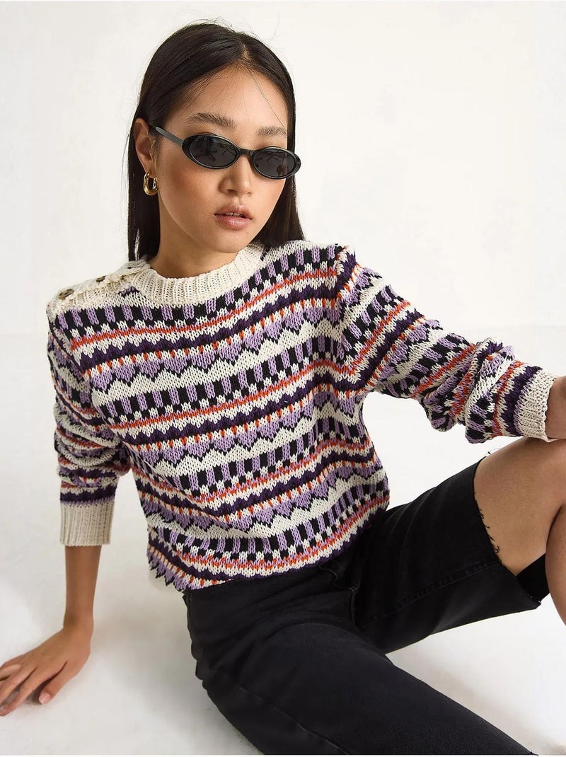 Pull en maille à motifs ethniques lucci Ivoire - Kiabi