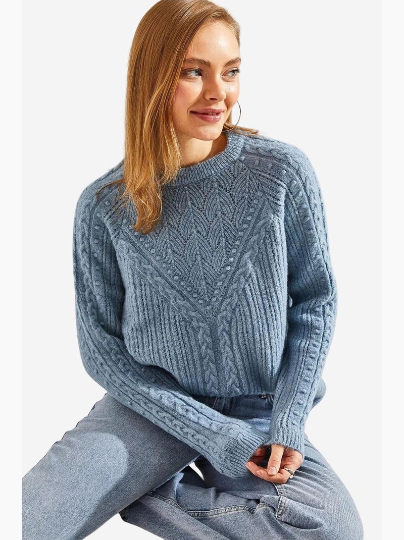 Pull en maille à motifs lucci Bleu ciel - Kiabi