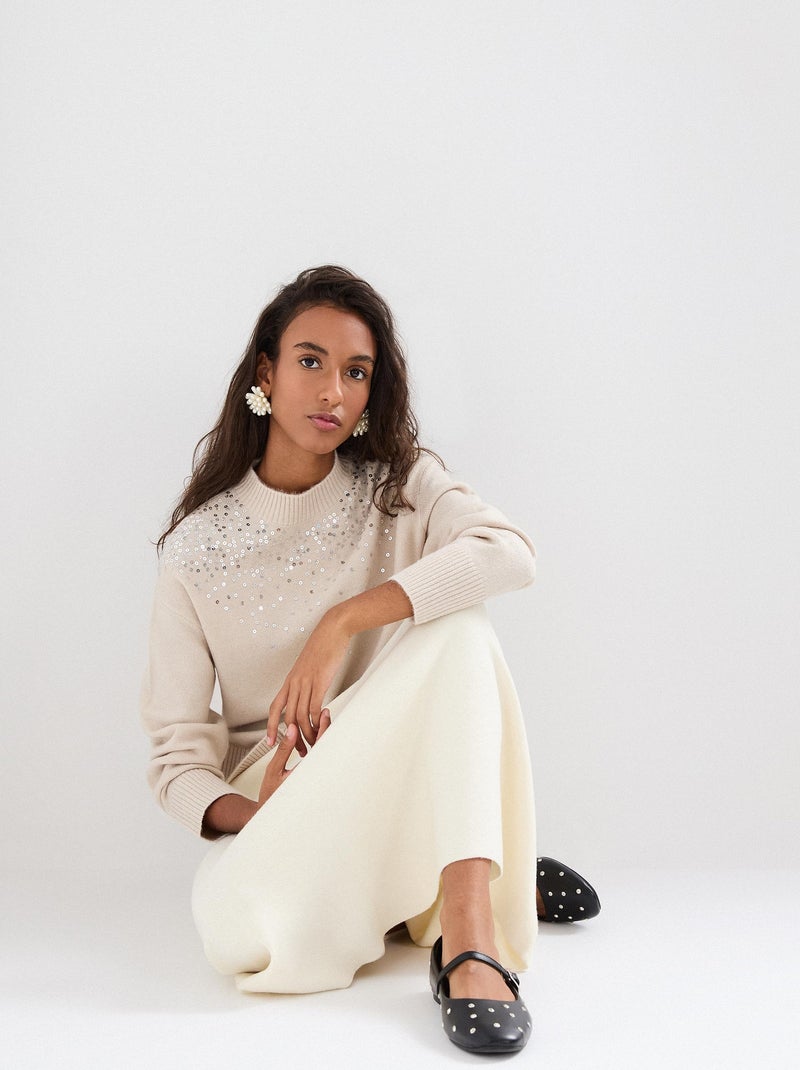 Pull en maille à paillettes, MO Fashion Beige - Kiabi