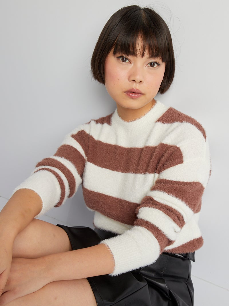 Pull en maille à poils Marron - Kiabi