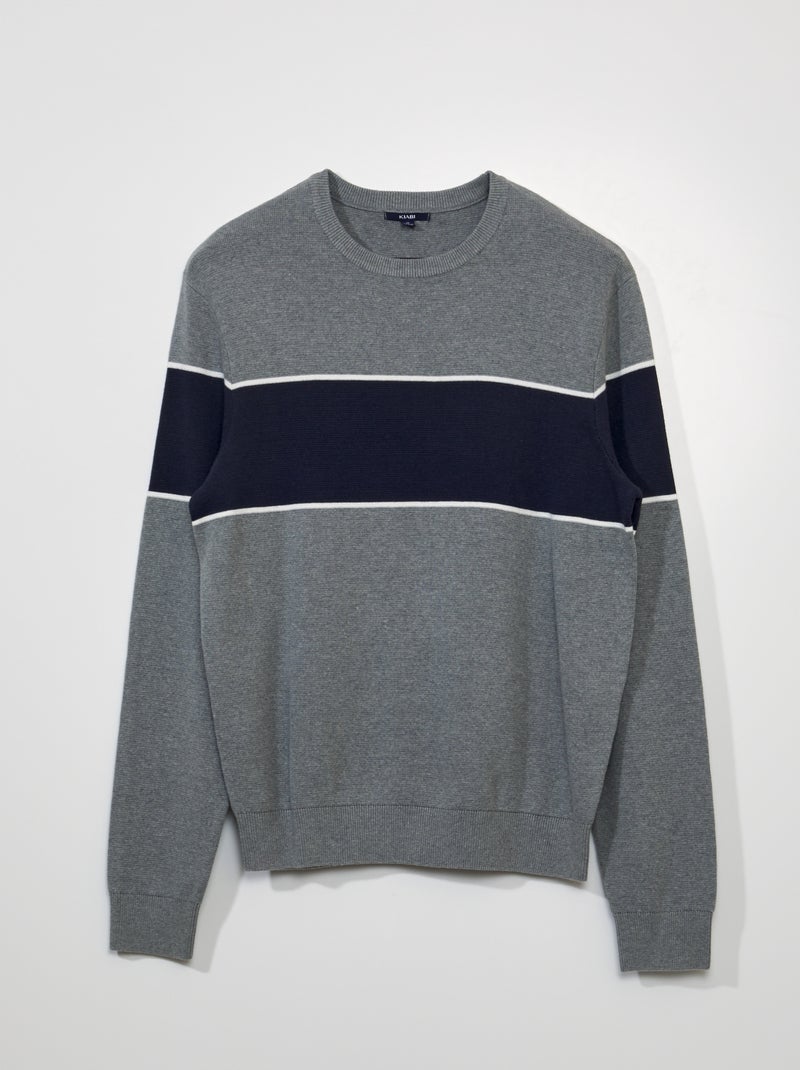 Pull en maille à rayure Gris/ bleu marine - Kiabi