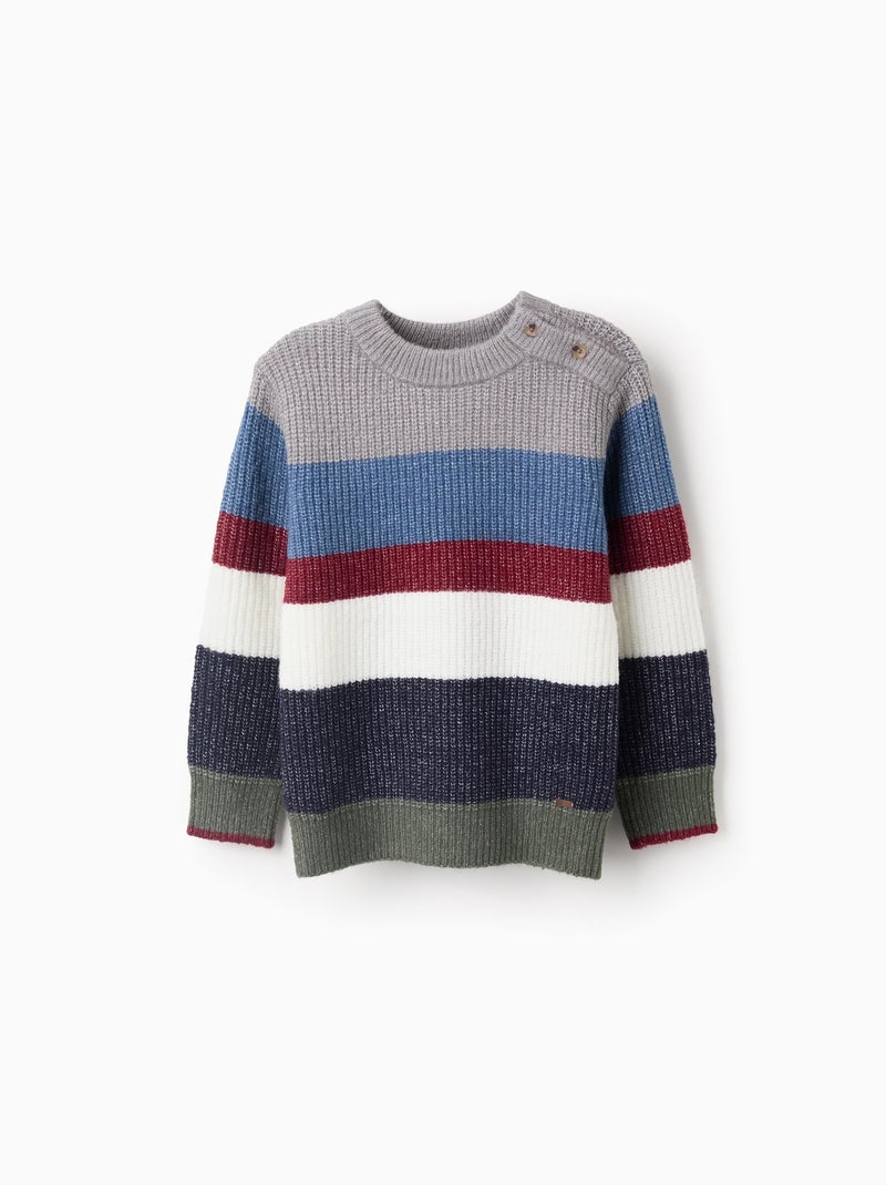 Pull en Maille à Rayures avec Boutons Vert foncé - Kiabi