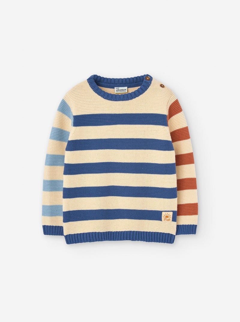 Pull en Maille à Rayures Blanc - Kiabi