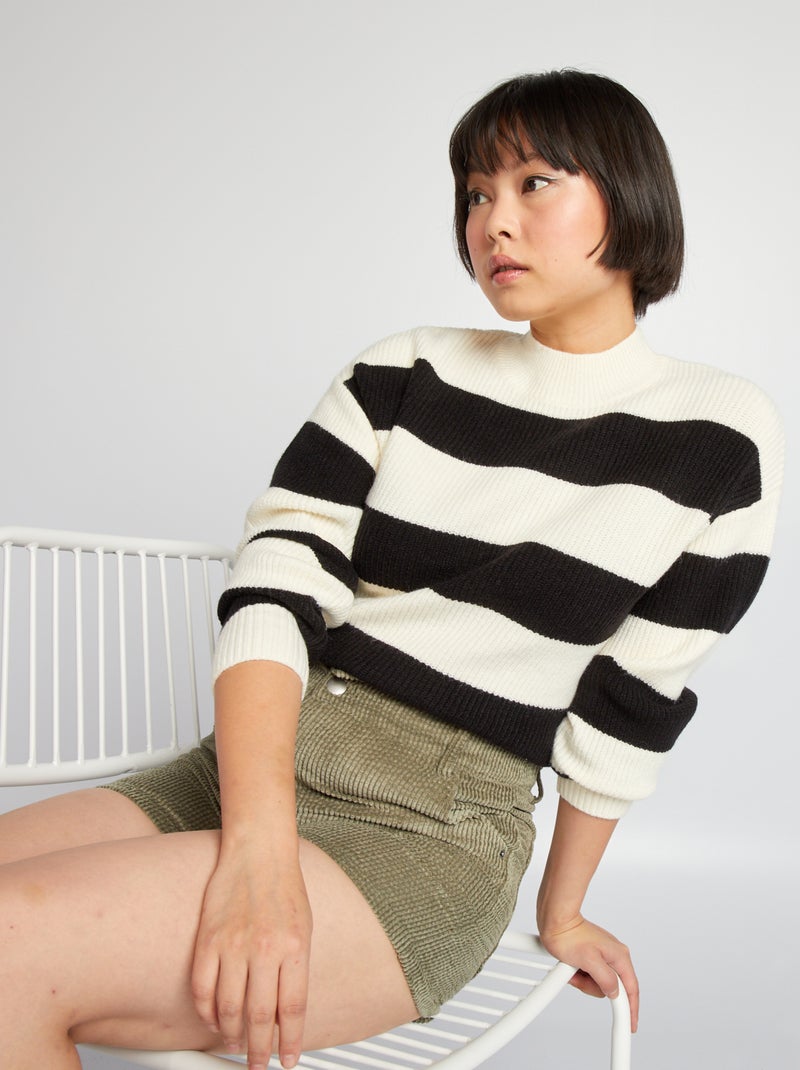 Pull en maille à rayures Blanc/noir - Kiabi