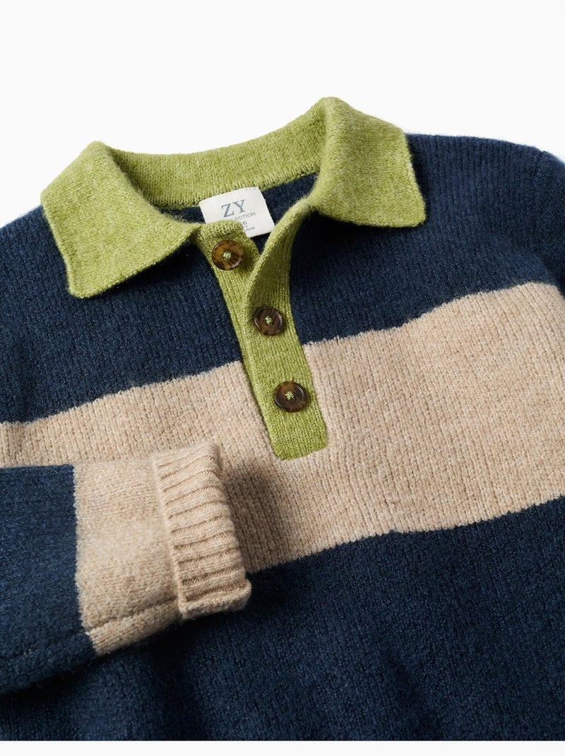 Pull en maille à rayures Bleu foncé - Kiabi
