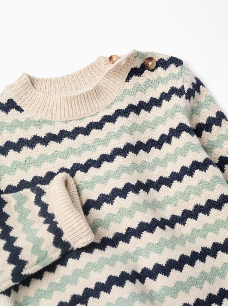 Pull en maille à rayures en jacquard B&S Beige - Kiabi