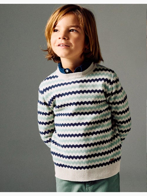 Pull en maille à rayures en jacquard B&S - Kiabi