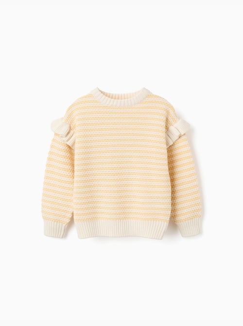 Pull en maille à rayures et volants - Kiabi