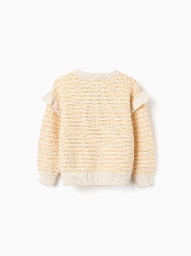 Pull en maille à rayures et volants Jaune clair - Kiabi