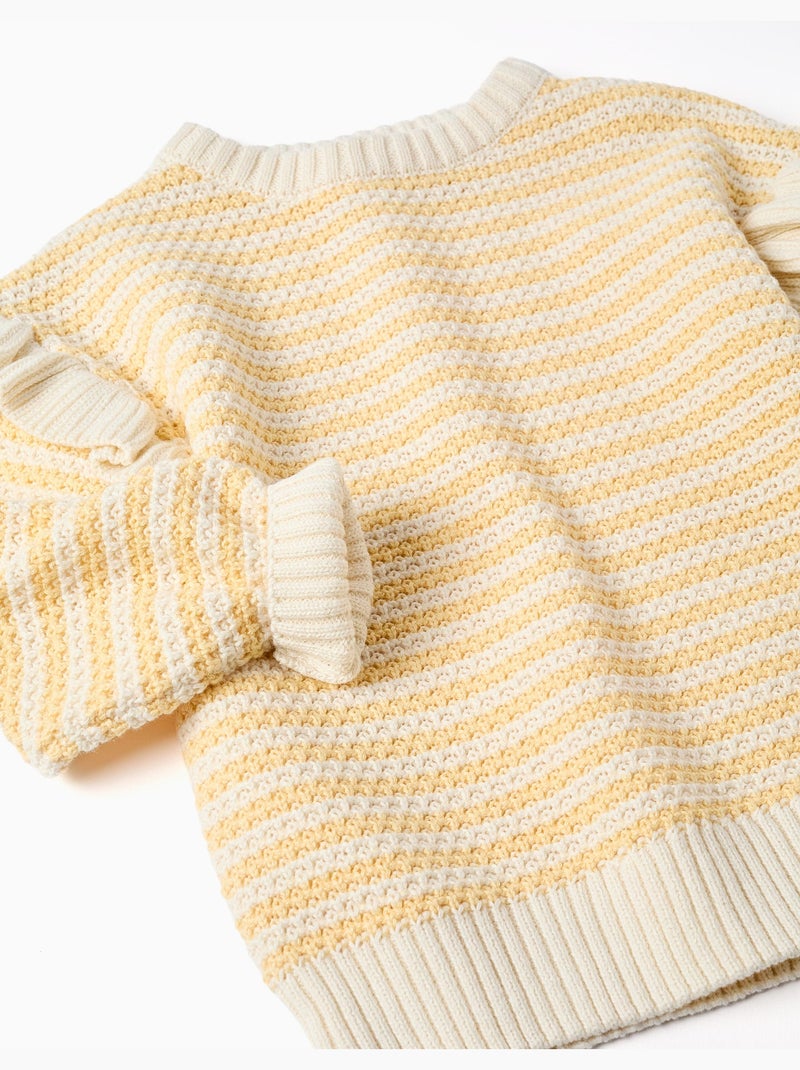 Pull en maille à rayures et volants Jaune clair - Kiabi