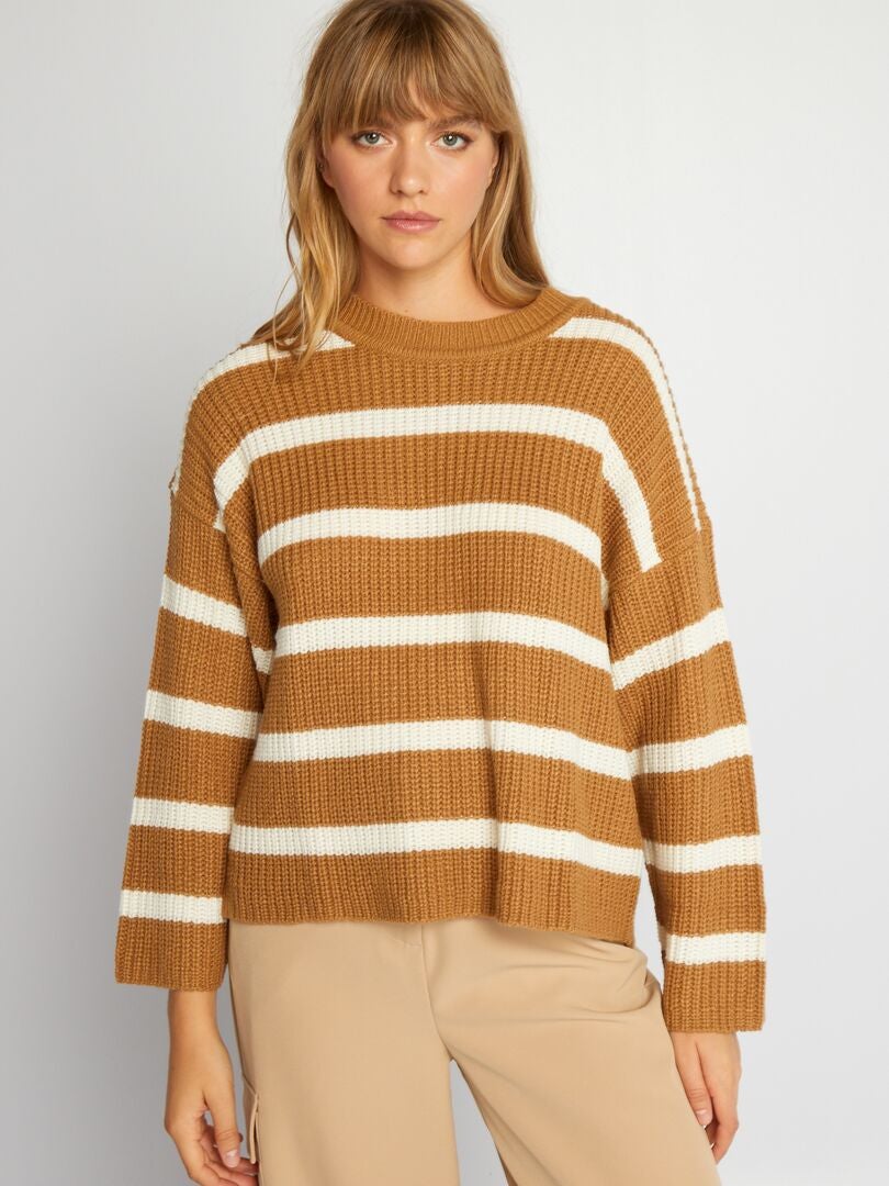 Pull en maille à rayures 'JDY' Camel - Kiabi