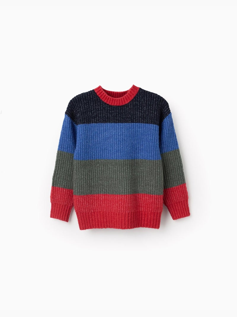 Pull en maille à rayures Rouge - Kiabi